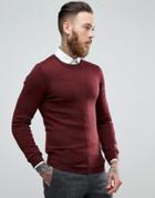 Asos Muscle Fit Merino Wool Sweater In Burgundy - Red