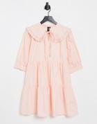 Influence Cotton Poplin Mini Dress With Eyelet Collar In Light Pink