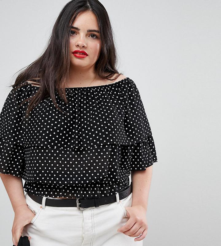 Asos Design Curve Off Shoulder Top In Polka Dot - Multi