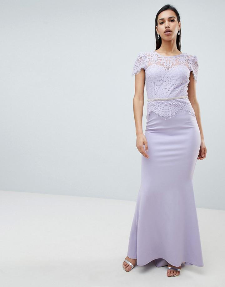 City Goddess Lace Belted Fishtail Maxi Dress - Green