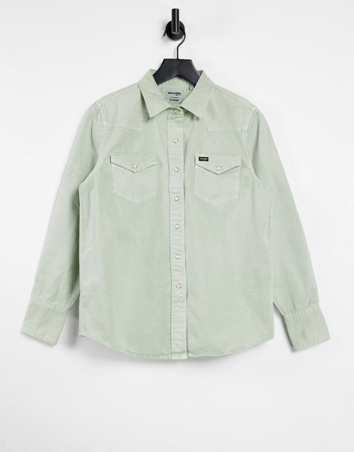 Wrangler 27ww Regluar Fit Denim Shirt In Khaki-green
