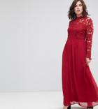 Club L Plus 3/4 Sleeve High Neck Crochet Detailed Maxi Chiffon Dress - Multi