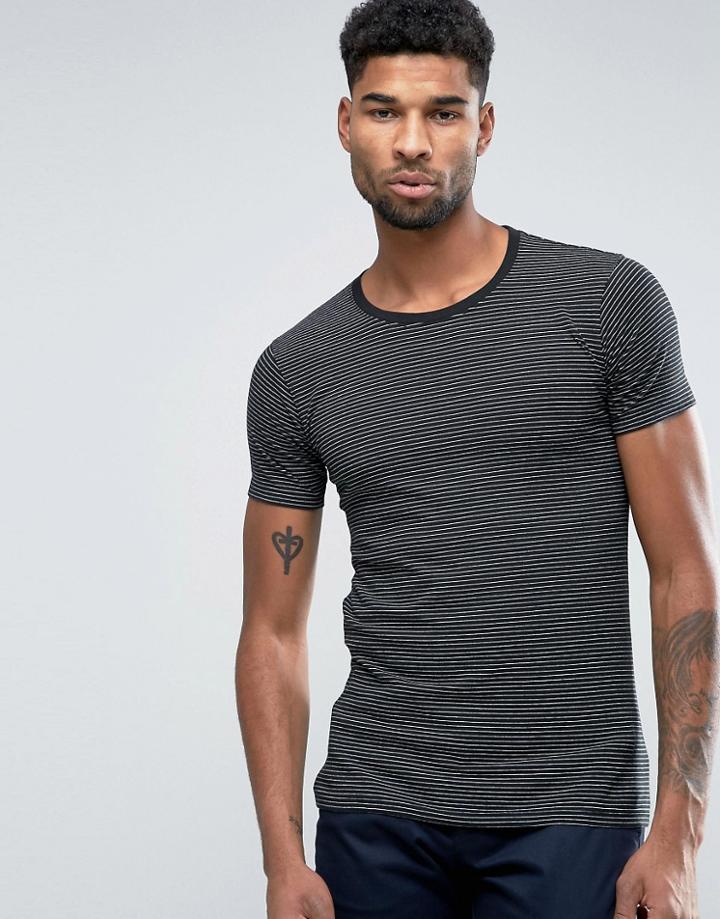 Lindbergh T-shirt In Black And Gray Marl Stripe - Black