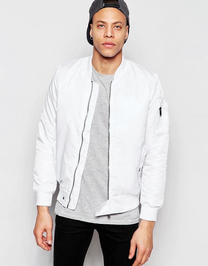 Brave Soul Ma1 Bomber Jacket - White