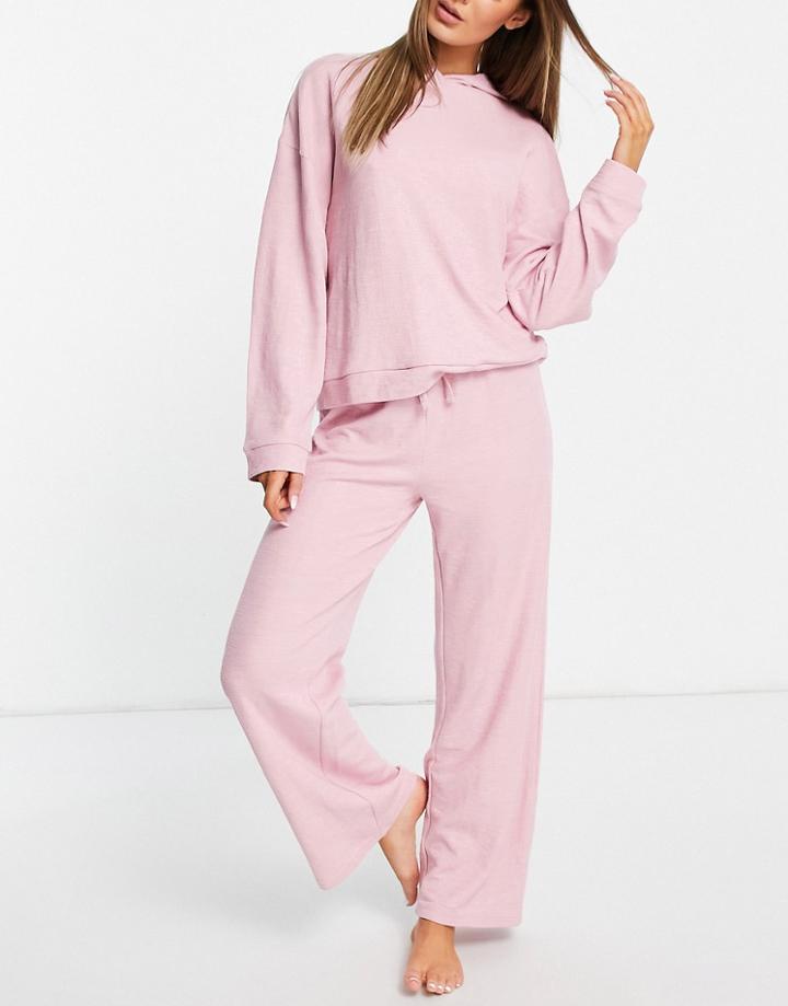 Asos Design Lounge Lightweight Slubby Hoodie & Pants Set In Pink-purple