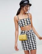 Asos Design Denim Crop Top With Skinny Straps In Houndstooth - Multi