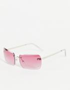 Asos Design Rimless Butterfly Embellished Pink Lens Sunglasses In Pink