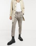 Asos Design Tapered Cropped Smart Pants In Check With Double Pleat-neutral