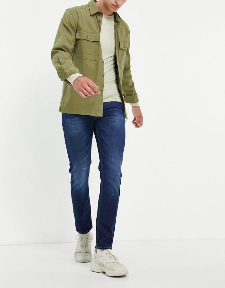 Asos Design Stretch Slim Jeans In Dark Wash Blue-blues