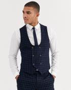 Harry Brown Slim Fit Navy Tonal Grid Check Suit Vest