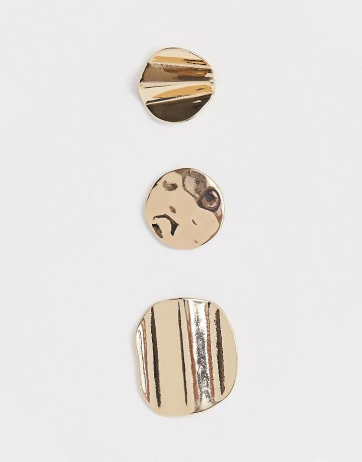 Asos Design Mismatch Earrings In Asymmetric Abstract Folded Metal Design In Gold - Gold