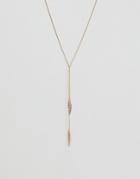 Asos Design Feather Lariat Necklace In Gold - Gold