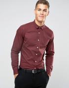 Asos Slim Shirt With Stretch In Burgundy - Red