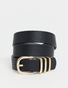 Pieces Gold Buckle Belt In Black - Beige