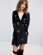 Stradivarius Floral Embroidered Dress - Black