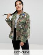 Asos Curve Camo Shirt With Sequin & Badges - Multi
