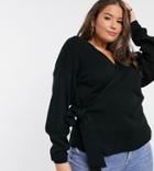 In The Style Plus X Lorna Luxe Knitted Wrap Detail Top In Black