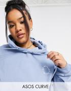Asos Weekend Collective Curve Oversized Hoodie With Embroidery Logo In Washed Blue-blues