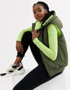 Asos Design Hooded Contrast Vest Jacket In Khaki And Neon Yellow