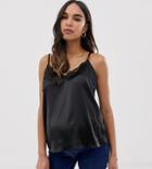 Asos Design Maternity Satin Cami With Lace - Black