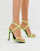 London Rebel Strappy Heeled Sandals In Neon-orange