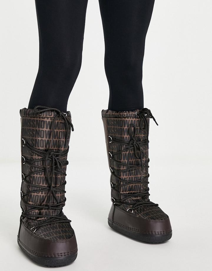 Truffle Collection High Leg Snow Boots In Brown Mono Print