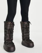 Truffle Collection High Leg Snow Boots In Brown Mono Print