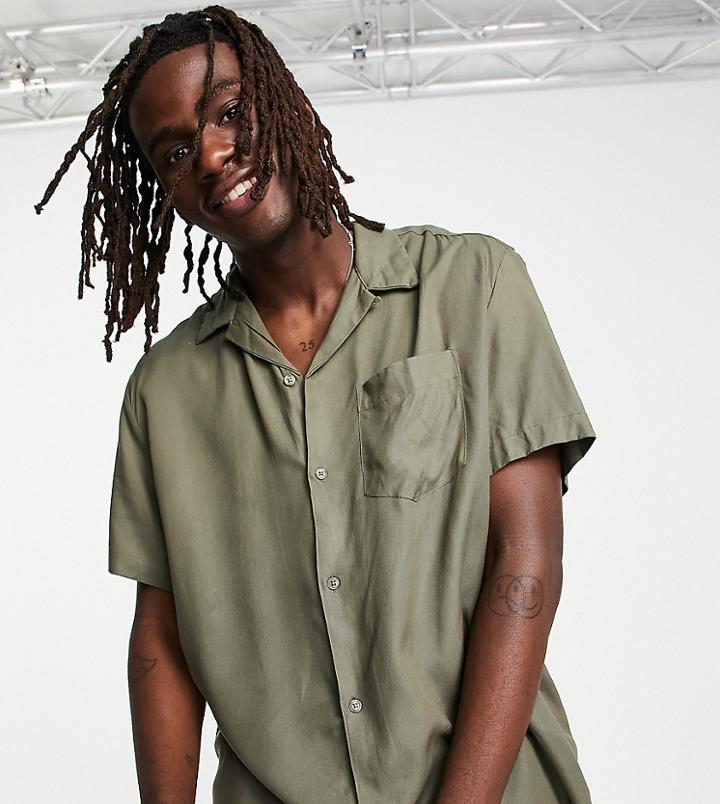 Reclaimed Vintage Inspired Relaxed Revere Shirt In Khaki-green