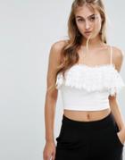 Wyldr Kelly Crop Top With Lace Frill - Cream