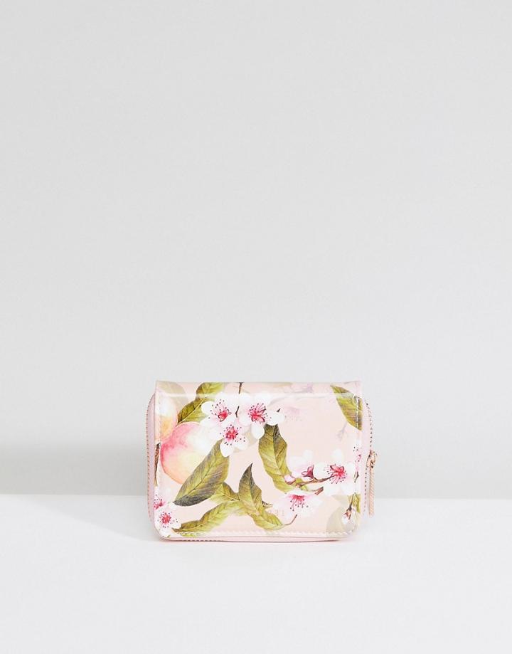 Ted Baker Small Zip Purse In Peach Blossom Print - Multi