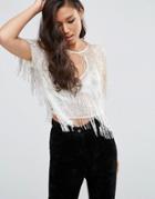Asos Top With Sequin Embellishment And Beaded Fringe - Multi