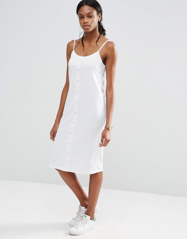 Asos Cami Dress With Button Front In Rib - White
