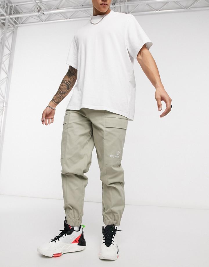 Asos Daysocial Cargo Pants With Elastic Cuffs-neutral