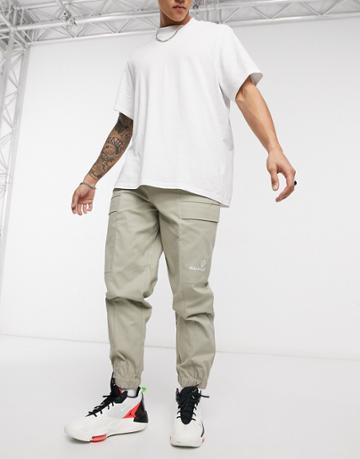 Asos Daysocial Cargo Pants With Elastic Cuffs-neutral