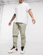 Asos Daysocial Cargo Pants With Elastic Cuffs-neutral
