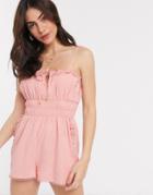 River Island Floral Trim Pleated Romper In Pink