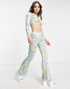 Wavey Flared Deep V Pants In Multi Wave Print - Part Of A Set