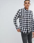 Pull & Bear Regular Fit Poplin Shirt In Black And White Check - Blue