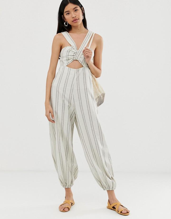 Asos Design Balloon Tie Cuff Stripe Jumpsuit - Multi
