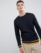 River Island Sweatshirt With Mustard Trim In Dark Navy - Navy