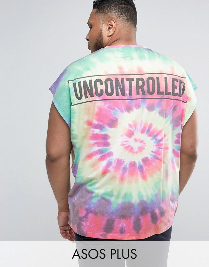 Asos Plus Extreme Oversized T-shirt With Tie Dye & Uncontrolled Back Print - Multi