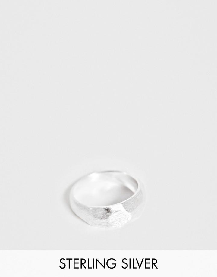 Asos Design Brsuhed Sterling Silver Ring With Raised Cutwork - Silver