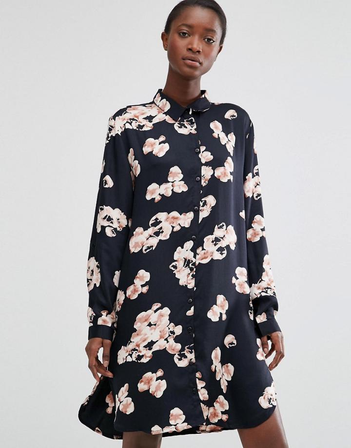 B.young Floral Print Shirt Dress - Black