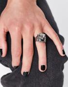 Asos Design Chunky Fashion Ring With Lions Head In Burnished Silver