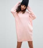 Asos Petite Knitted Oversized Crew Neck Dress - Pink