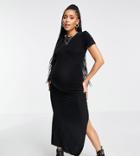 Missguided Maternity Maxi Dress With Short Sleeves In Black