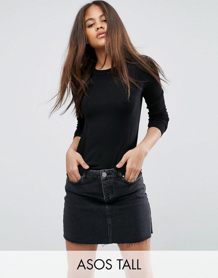 Asos Tall Sweater With Crew Neck And Panel Detail - Black