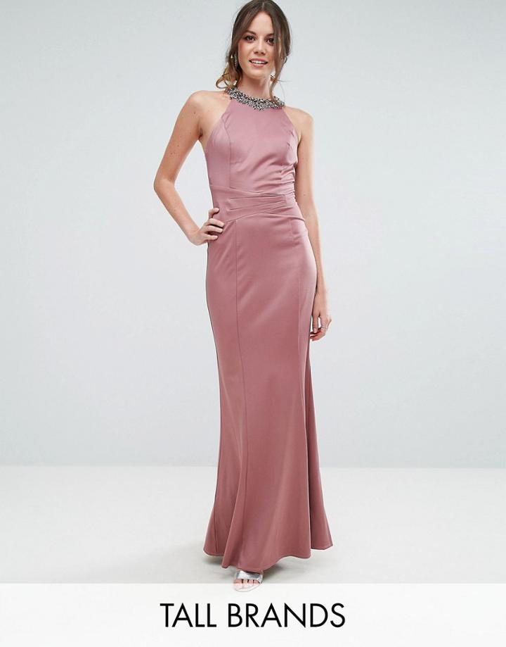 Little Mistress Tall Embellished High Neck Fishtail Maxi Dress - Multi