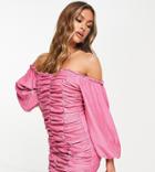 Collective The Label Exclusive Ruched Volume Sleeve Mini Dress In Glitter Pink