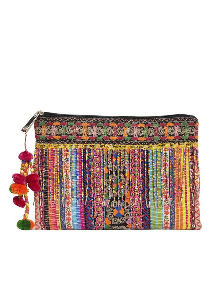 Asos Clutch Bag With Weave And Embellished Fringing